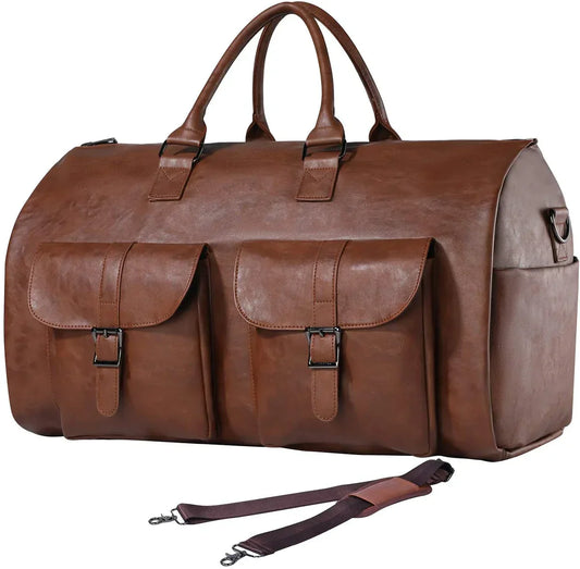 Gary – Men's Large Convertible Vintage-Style Leather Duffle Garment Bag