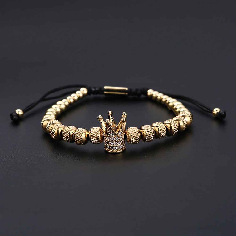 Peter – Men's Adjustable Crown Charm Bracelet with Beaded Design