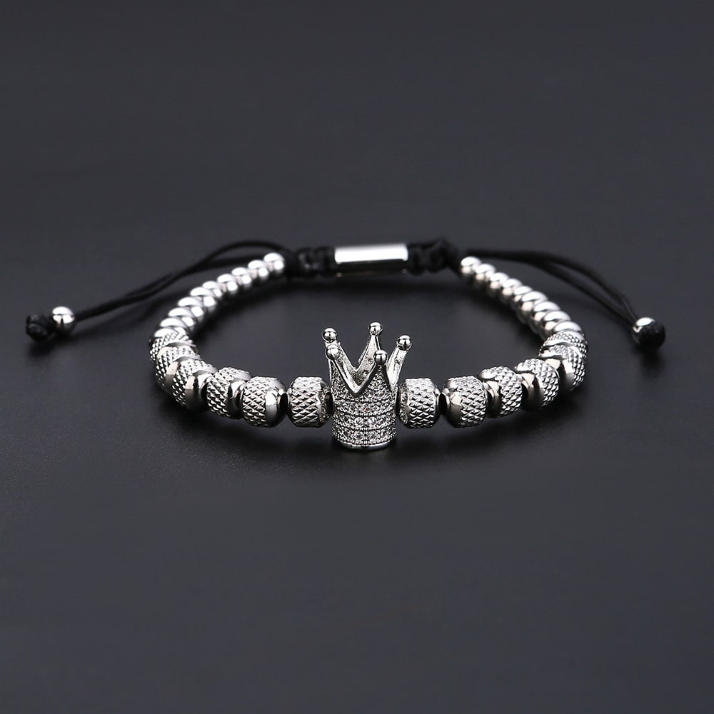 Peter – Men's Adjustable Crown Charm Bracelet with Beaded Design