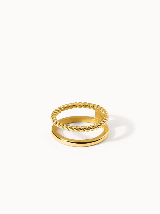 Sarah – Women's Double-Band Gold-Tone Ring with Twisted Rope Design