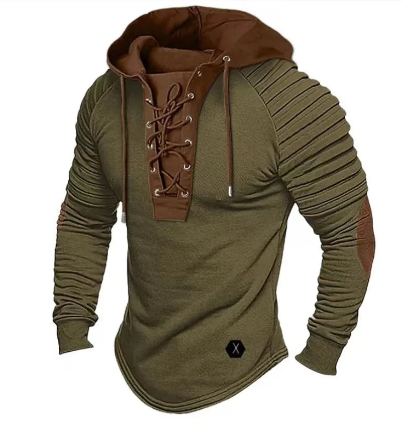 Nathaniel – Men's Lace-Up Hooded Long Sleeve Casual T-shirt - Slim-Fit Design