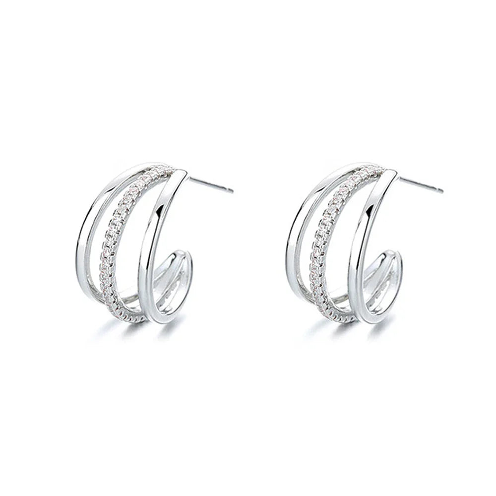 Tracy – Women's Elegant Triple Hoop Earrings with Cubic Zirconia Accents