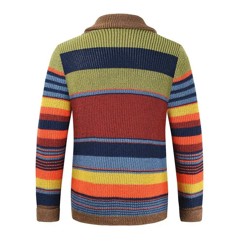 Oscar – Men's Multicolor Striped Cardigan – Retro-Inspired Knit with V-Neck and Button Closure