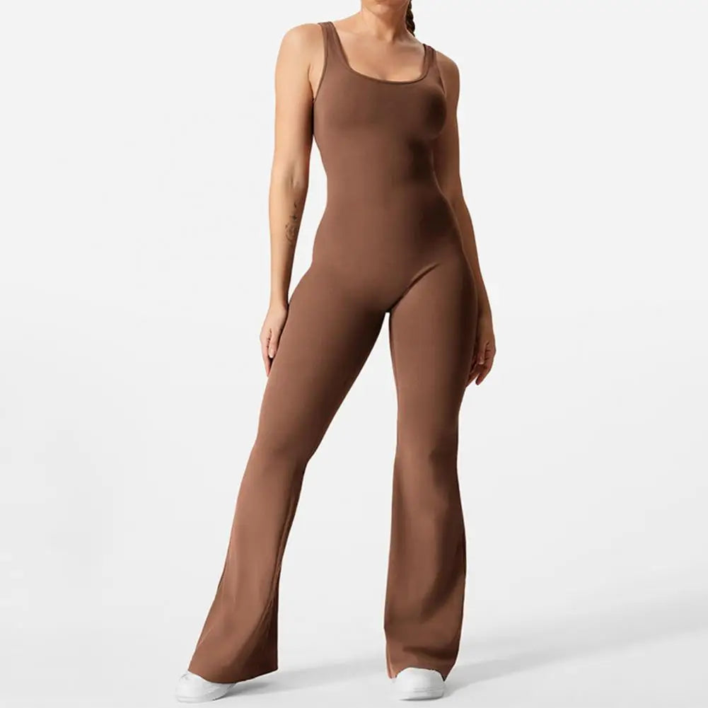 Harriet – Women's High-Waisted Flare Hem Sports Jumpsuit