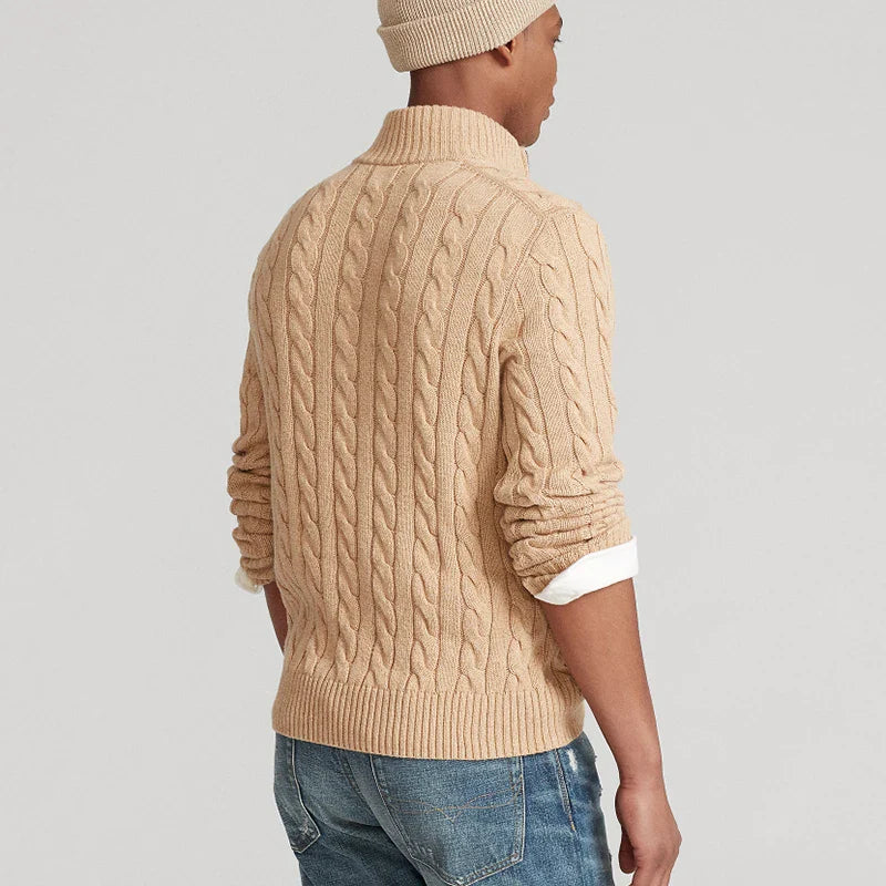 Jake – Men's Cable Knit Half-Zipper Turtleneck Sweater