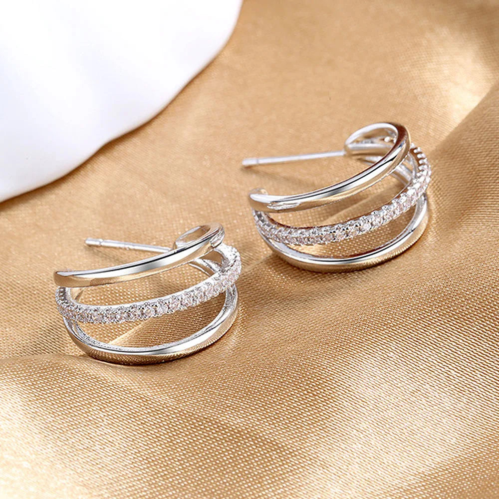 Tracy – Women's Elegant Triple Hoop Earrings with Cubic Zirconia Accents