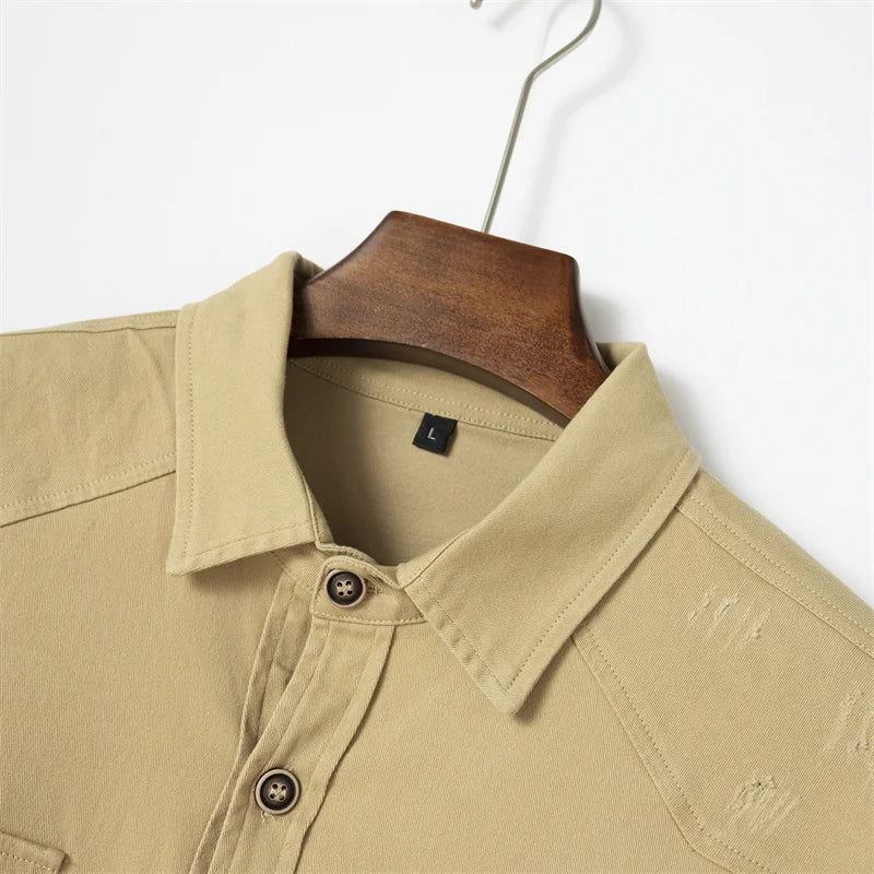 Nick – Men's Cotton Long-Sleeve Button-Up Shirts - with Dual Chest Pockets