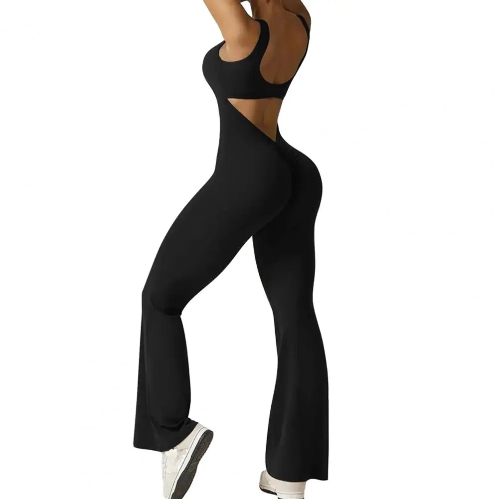 Harriet – Women's High-Waisted Flare Hem Sports Jumpsuit