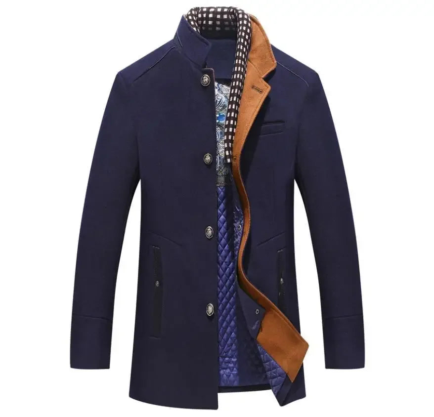 Jean – Men's Elegant Wool-Blend Coat with Contrast Collar and Quilted Inner Lining