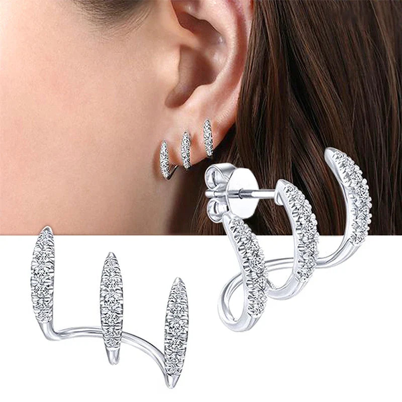 Tracy – Women's Elegant Triple Hoop Earrings with Cubic Zirconia Accents