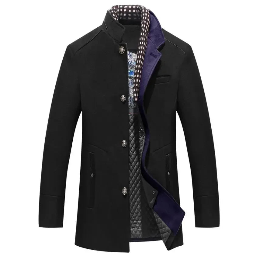 Jean – Men's Elegant Wool-Blend Coat with Contrast Collar and Quilted Inner Lining