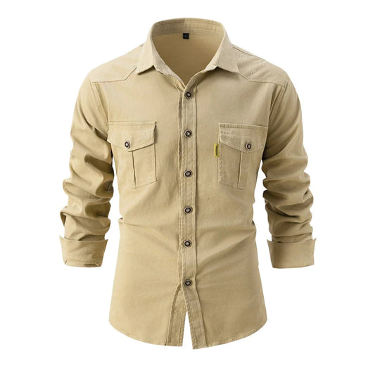 Nick – Men's Cotton Long-Sleeve Button-Up Shirts - with Dual Chest Pockets