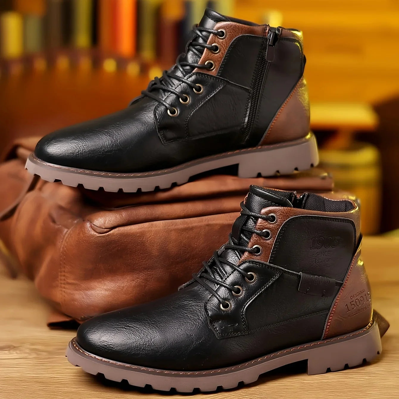 Alan – Men's Classic Leather Ankle Boots with Rugged Sole and Side Zipper