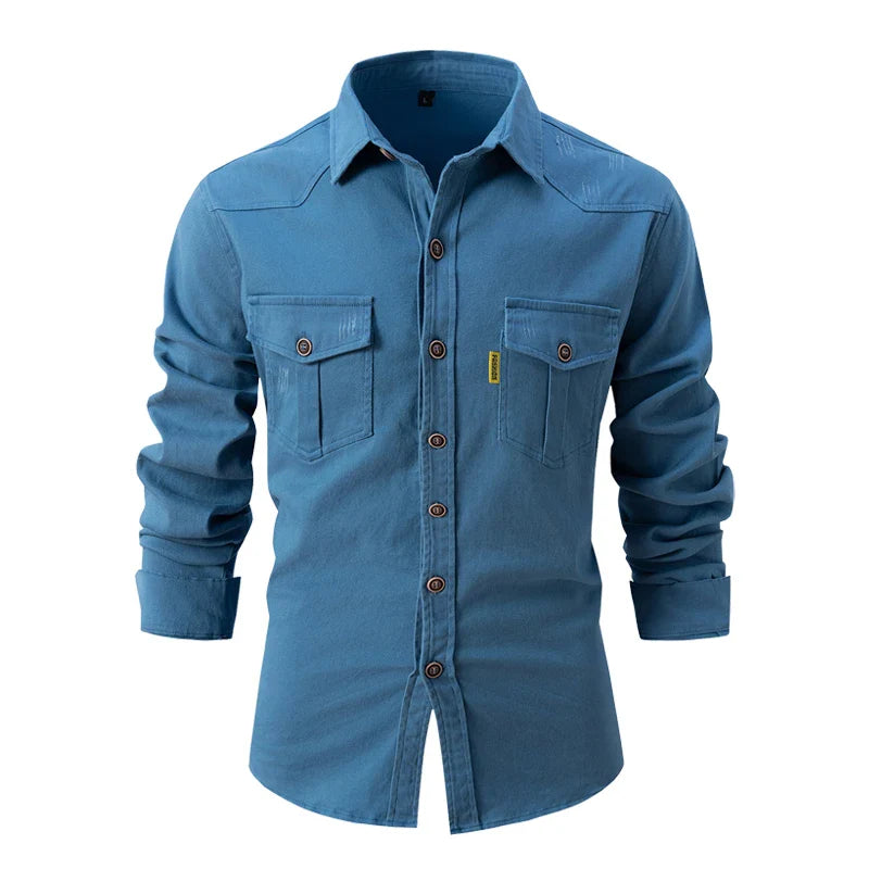 Nick – Men's Cotton Long-Sleeve Button-Up Shirts - with Dual Chest Pockets