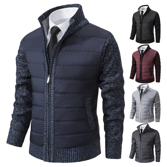 Chris – Hybrid Puffer Jacket with Knitted Sleeves and Stand Collar