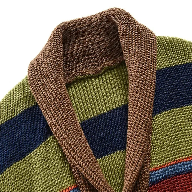 Oscar – Men's Multicolor Striped Cardigan – Retro-Inspired Knit with V-Neck and Button Closure