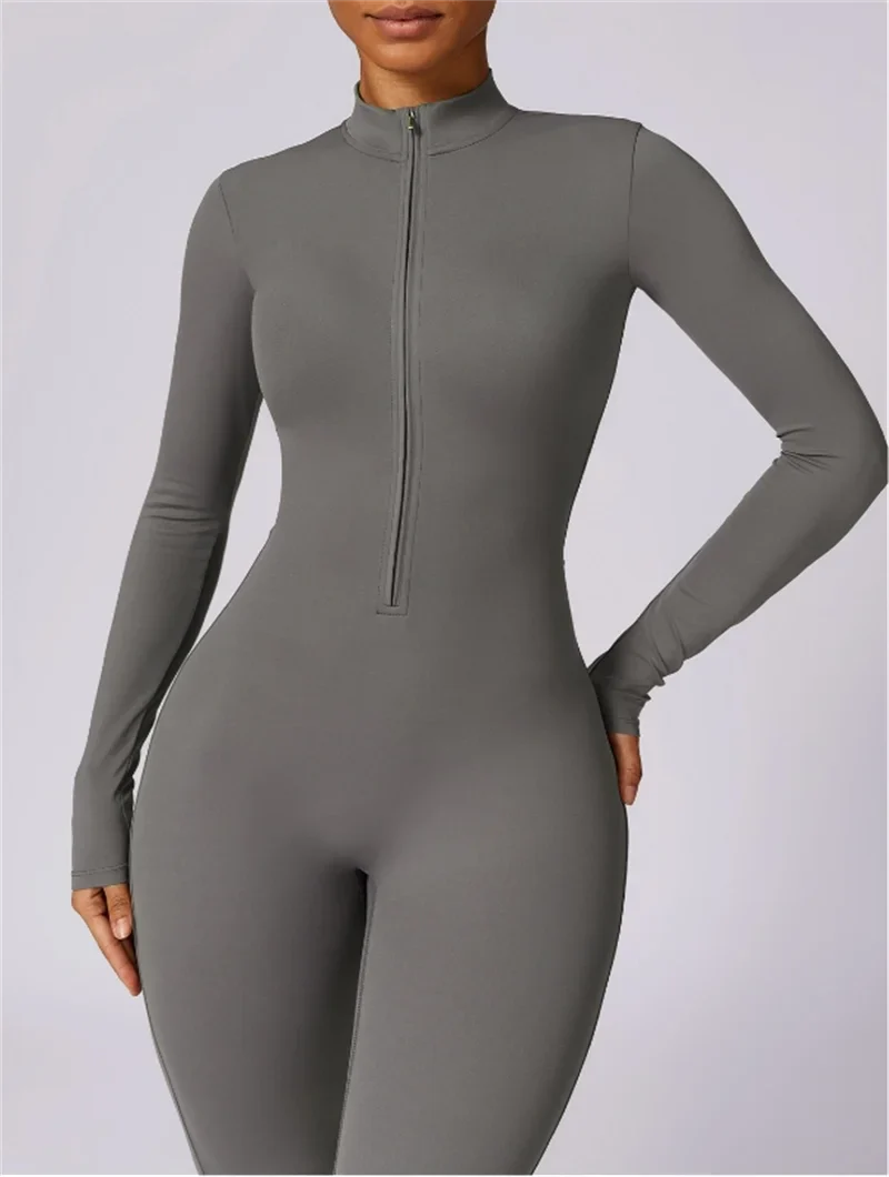 Anna – Women's Half-Zip Long Yoga Jumpsuit