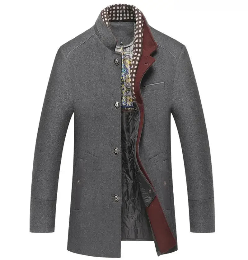 Jean – Men's Elegant Wool-Blend Coat with Contrast Collar and Quilted Inner Lining