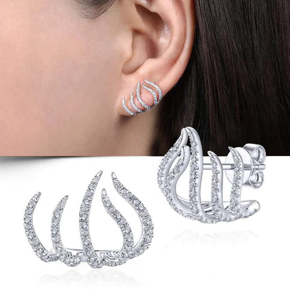 Tracy – Women's Elegant Triple Hoop Earrings with Cubic Zirconia Accents