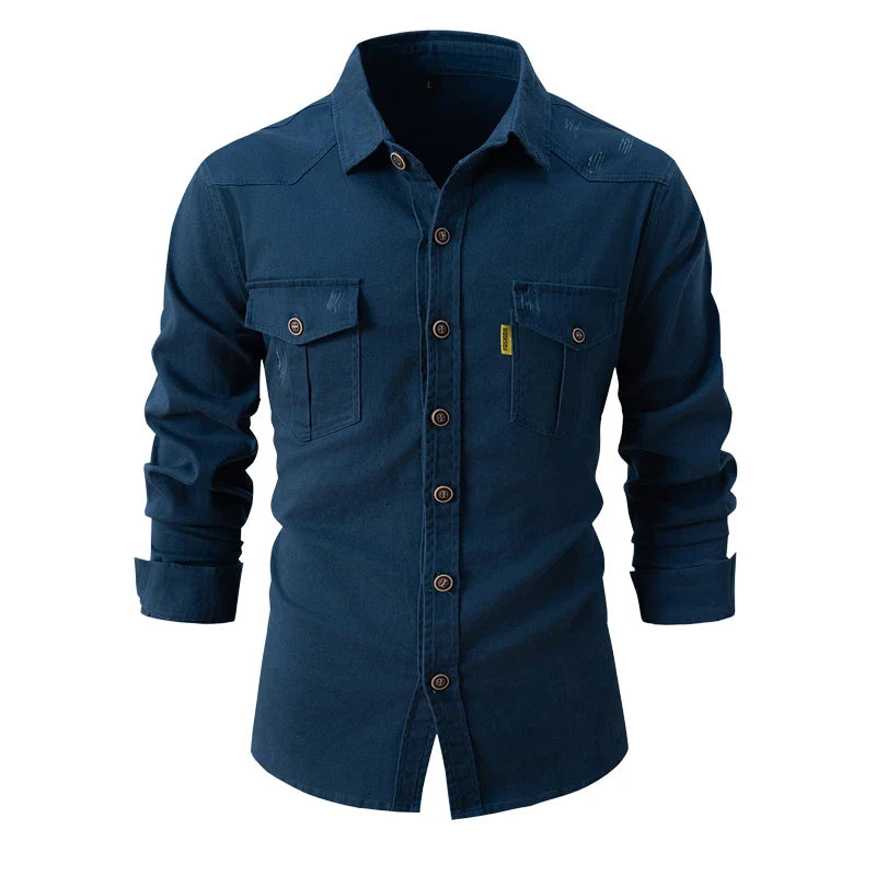 Nick – Men's Cotton Long-Sleeve Button-Up Shirts - with Dual Chest Pockets