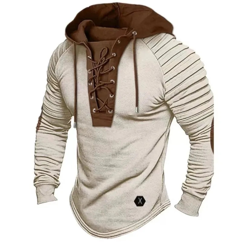 Nathaniel – Men's Lace-Up Hooded Long Sleeve Casual T-shirt - Slim-Fit Design