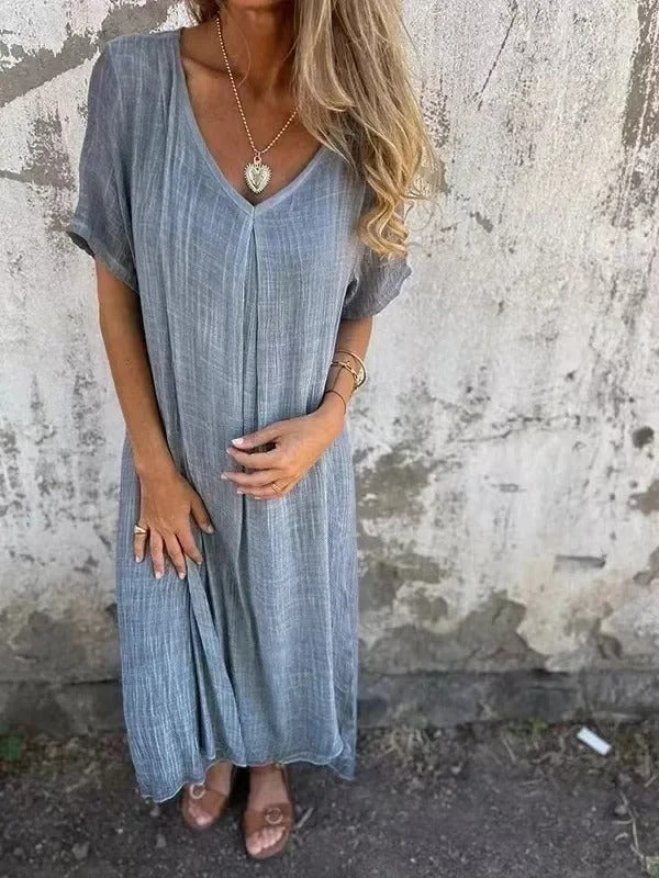 Marion – Women's V-Neck Loose-Fit Maxi Dress