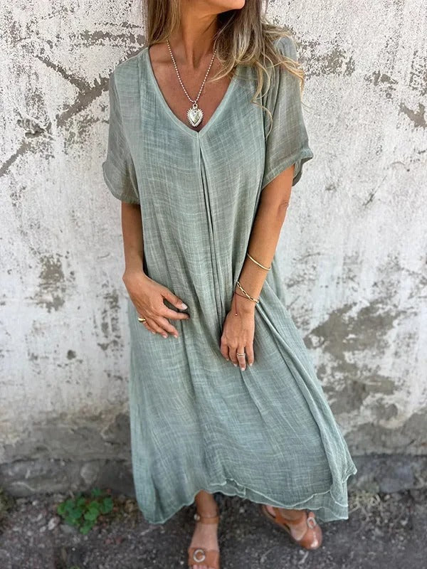 Marion – Women's V-Neck Loose-Fit Maxi Dress