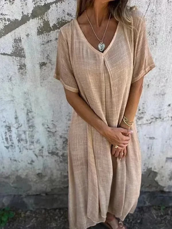 Marion – Women's V-Neck Loose-Fit Maxi Dress