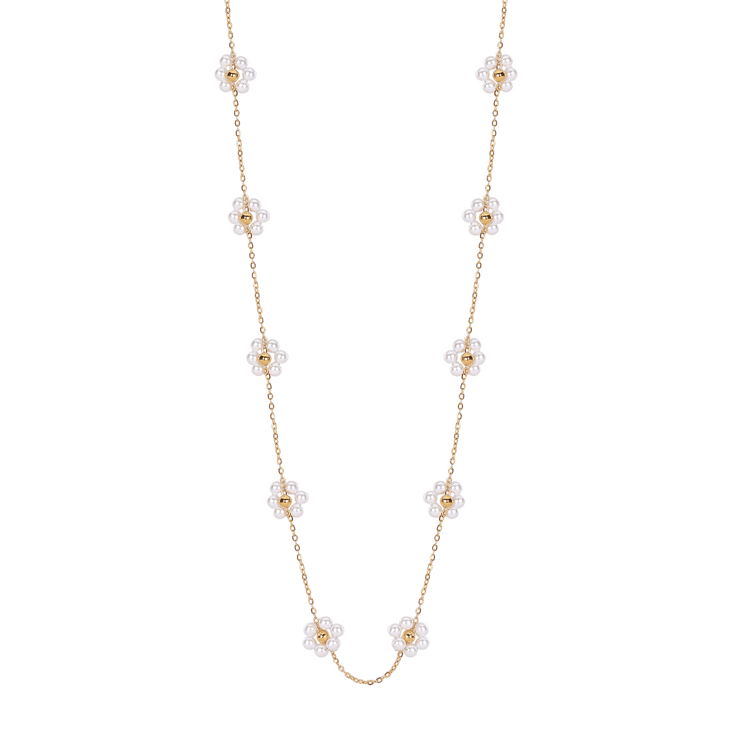 Lynda – Women's Dainty Gold Chain Necklace with Pearl Flower Charms