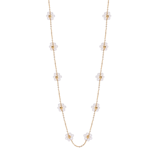 Lynda – Women's Dainty Gold Chain Necklace with Pearl Flower Charms