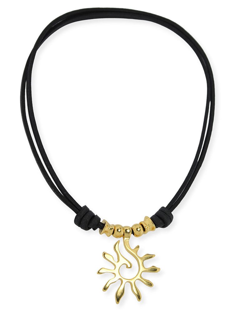 Imogen – Women's Leather Necklace with Sun Pendant in Silver or Gold – Adjustable and Stylish Design