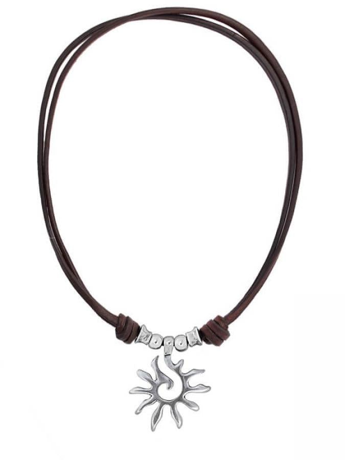 Imogen – Women's Leather Necklace with Sun Pendant in Silver or Gold – Adjustable and Stylish Design